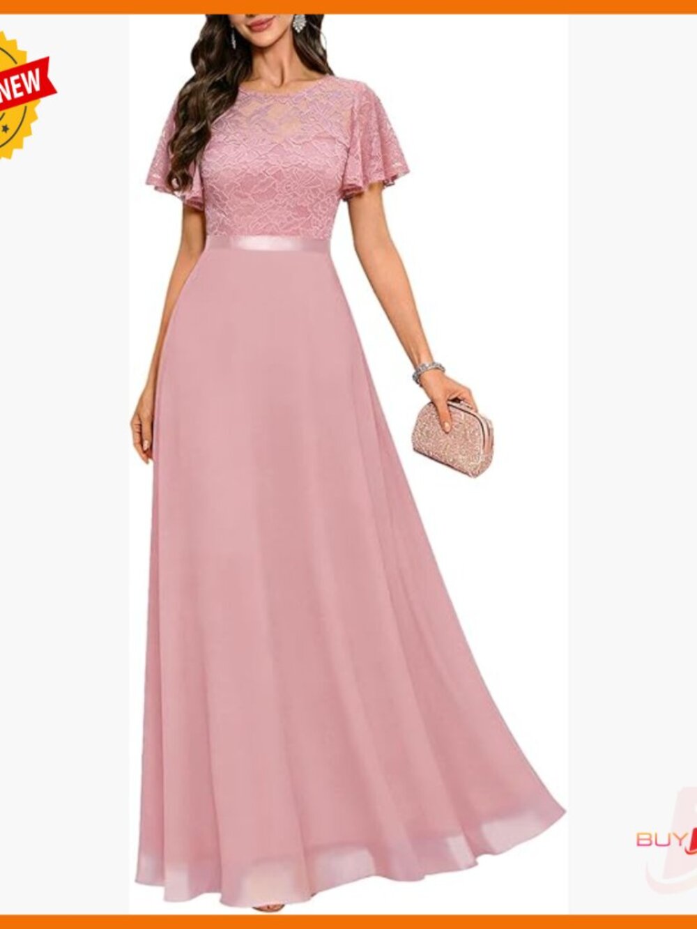 Formal Lace Maxi Dress With Ruffle Sleeves For Wedding Guest Prom
